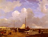 Andreas Schelfhout Wall Art - Moored on the Beach